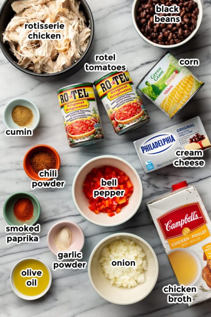 list of ingrediants needed to make chicken taco soup recipe
